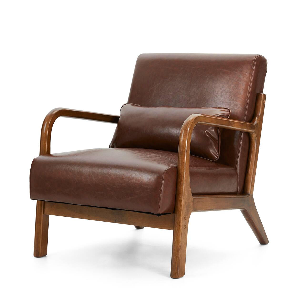 Glitzhome® Mid-Century Faux Leather Accent Chair